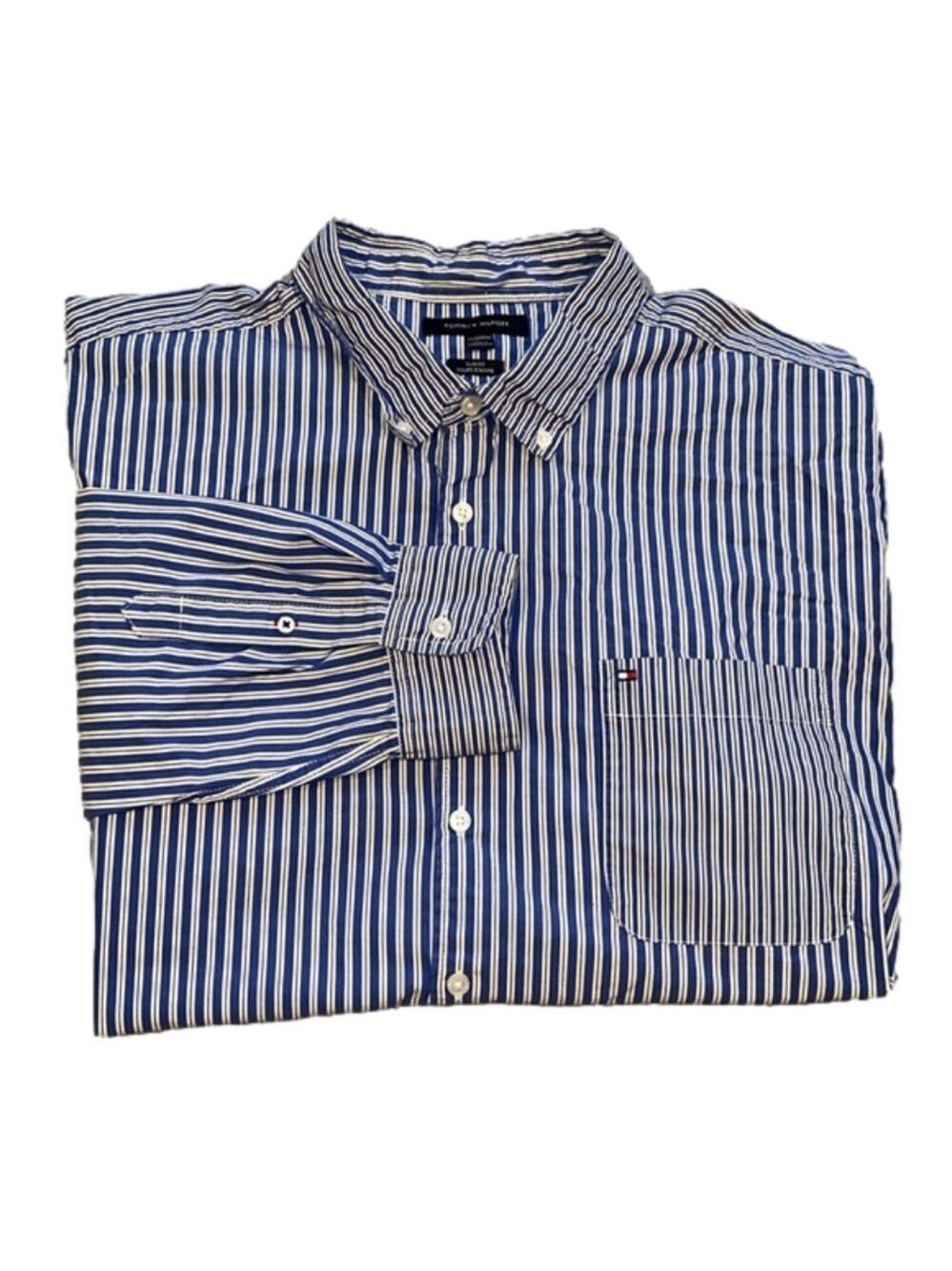 Tommy Hilfiger Blue Stripped Slim Fit Long-Sleeve Casual Button-Down Size XXXL